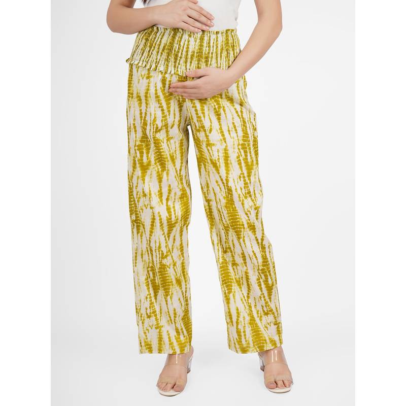 Angloindu Mustard Smocked Waist Maternity Pant (S) (S)