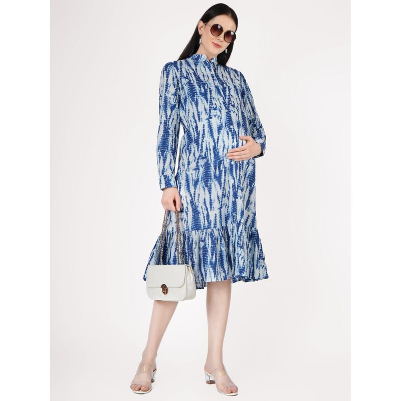 Angloindu Blue Tie and Dye Midi Maternity Shirt Dress (M) (M)