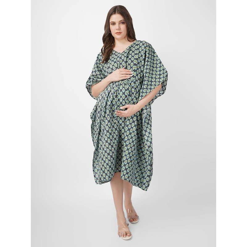 Angloindu Black Printed Maternity Kaftan Dress (2XL) (2XL)