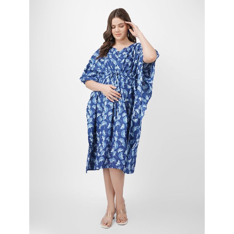 Angloindu Blue Floral Maternity Kaftan Dress (M) (M)