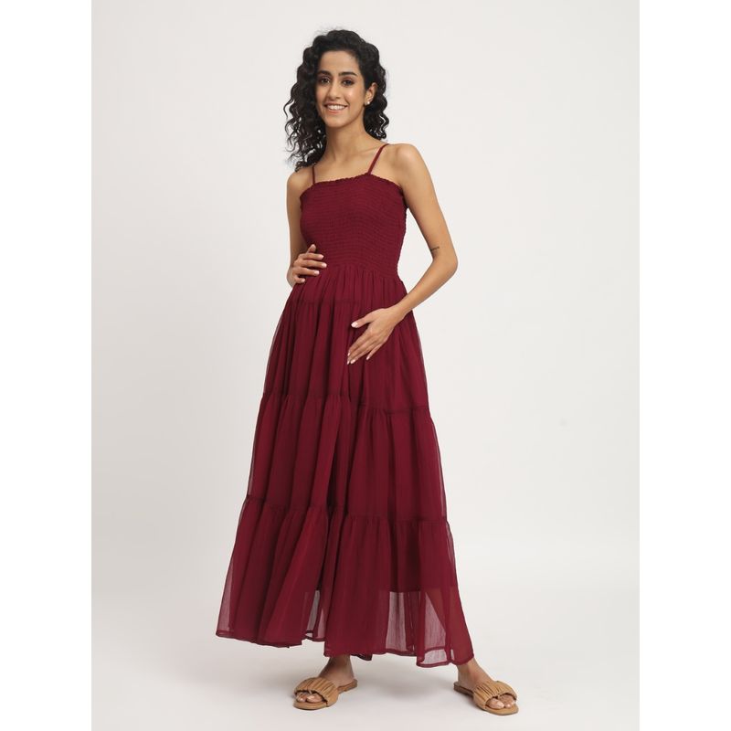 Angloindu Burgundy Smocked Maxi Maternity Dress (S) (S)
