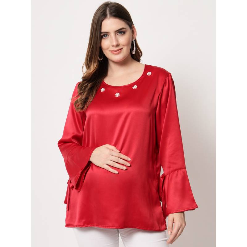 Angloindu Red Embellished Maternity Top (S) (S)