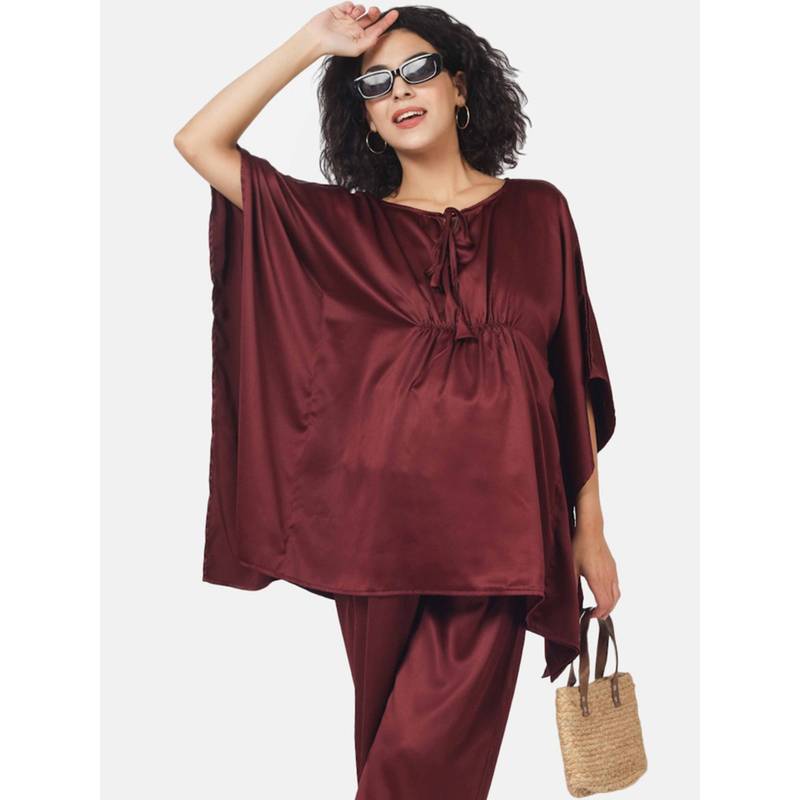 Angloindu Burgundy Maternity Kaftan top (S) (S)
