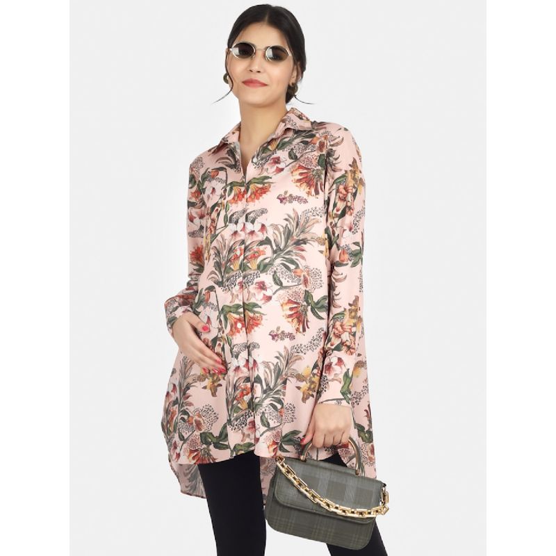 Angloindu Peach Floral Maternity Shirt (S) (S)