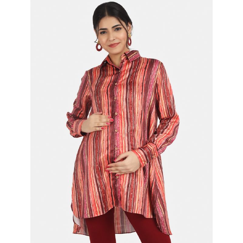 Angloindu Multi Color Stripe Maternity Shirt (S) (S)