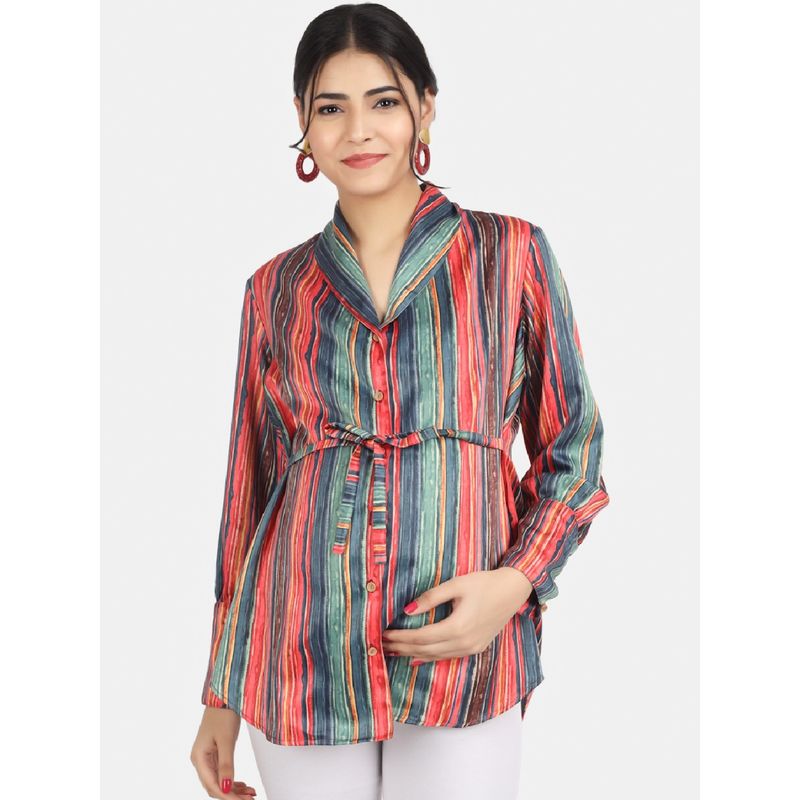 Angloindu Multi Stripe Chinched Waist Maternity Top (S) (S)