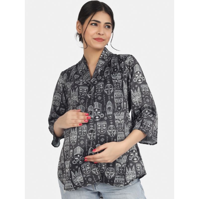 Angloindu Conversational Print Chinched Waist Maternity Top (S) (S)
