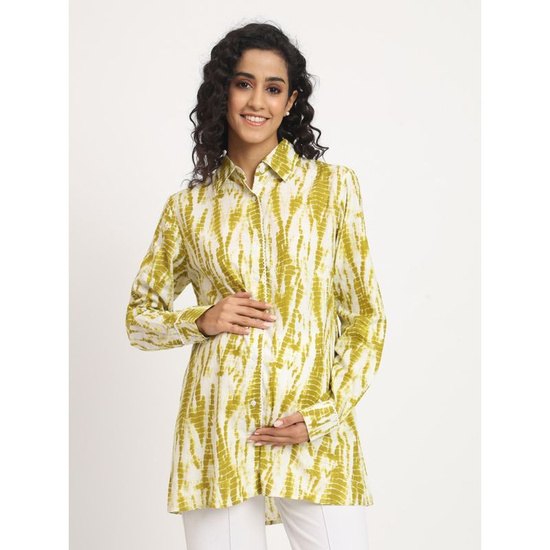 Angloindu Yellow Tie and Dye Detailed Maternity Shirt (S) (S)