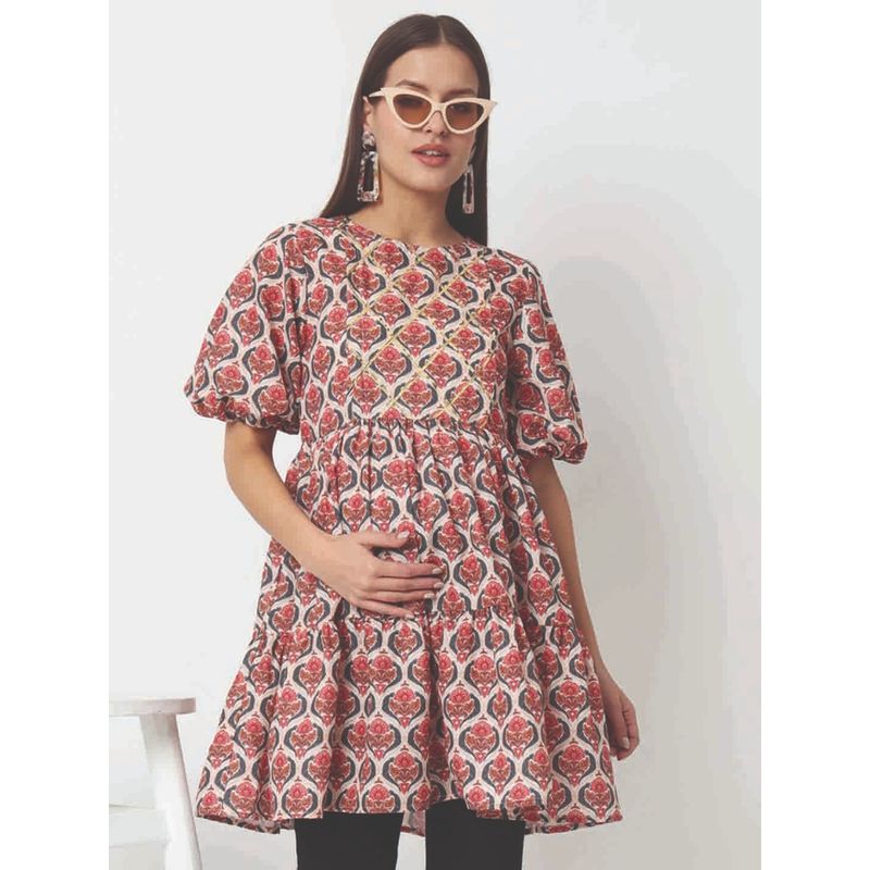 Angloindu Printed Butta Maternity Feeding Top (S) (S)