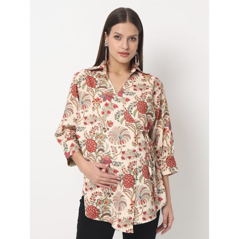 Angloindu Floral Printed Maternity Wrap Top (S) (S)