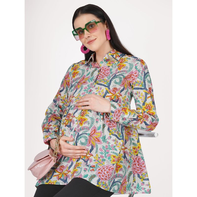 Angloindu White Floral Maternity Top (S) (S)