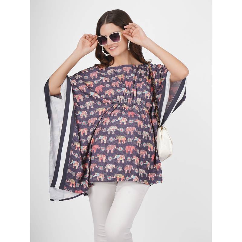 Angloindu Black Printed Maternity Kaftan Top (S) (S)