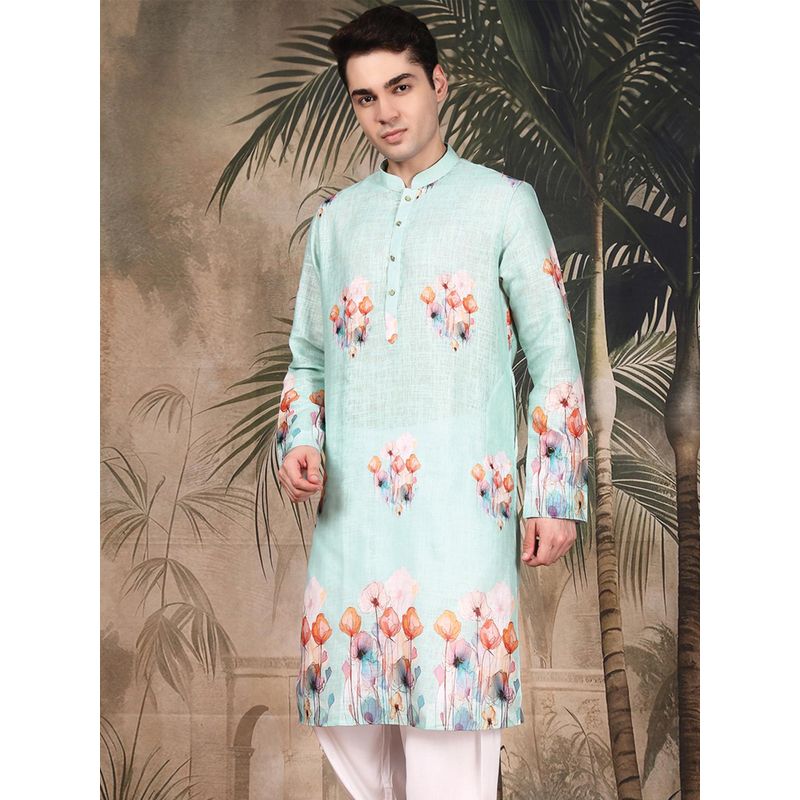 Sanwara Men's Green Festive Cotton Floral Kurta (S)