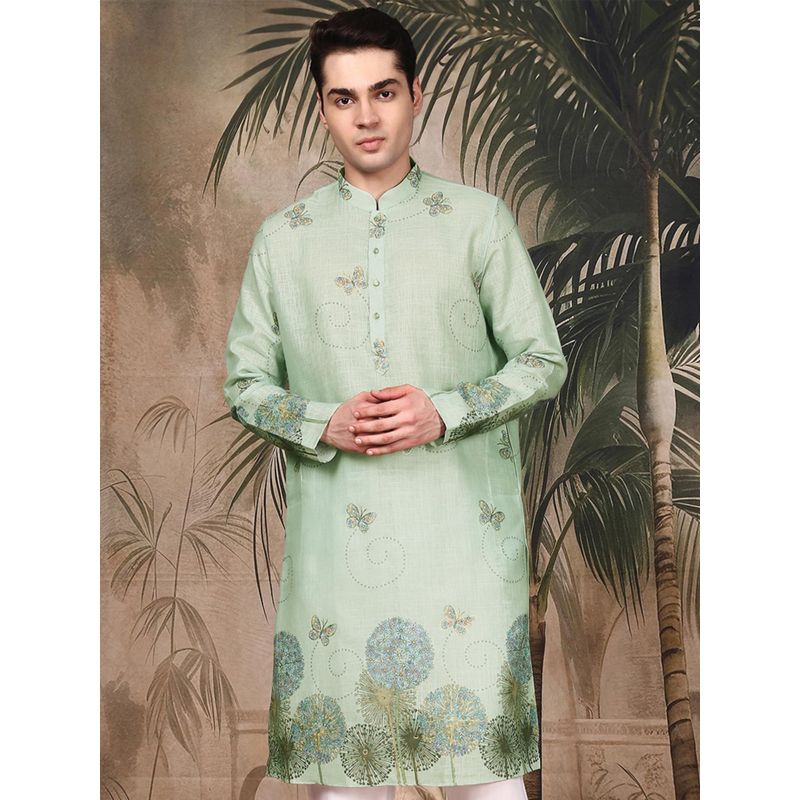 Sanwara Men's Green Festive Cotton Printed Kurta (S)