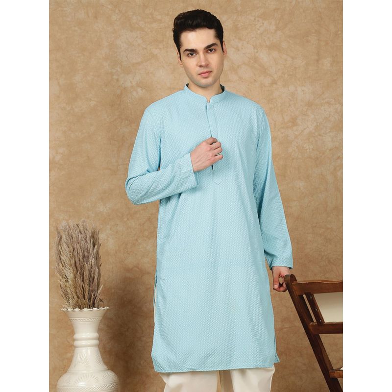 Sanwara Men's Blue Festive Rayon Embroidered Kurta (M)