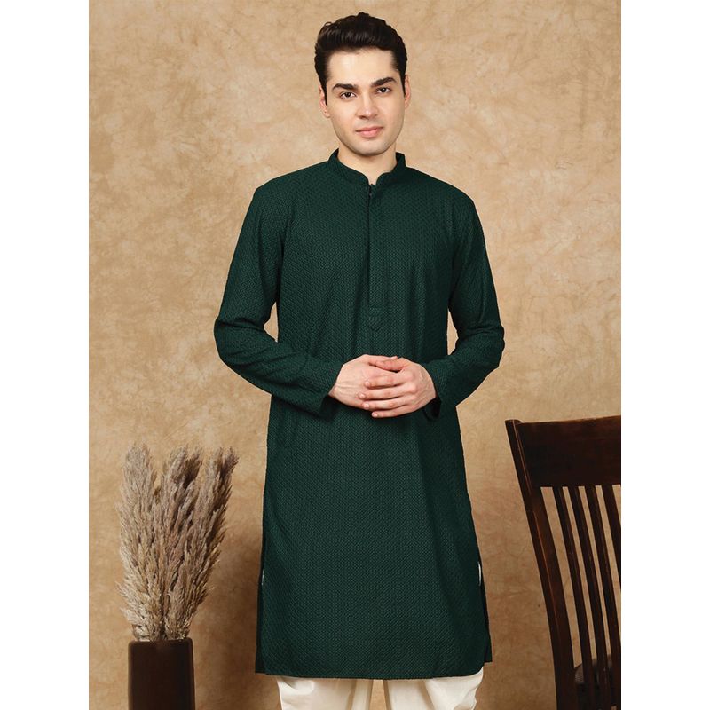Sanwara Men's Green Festive Rayon Embroidered Kurta (S)