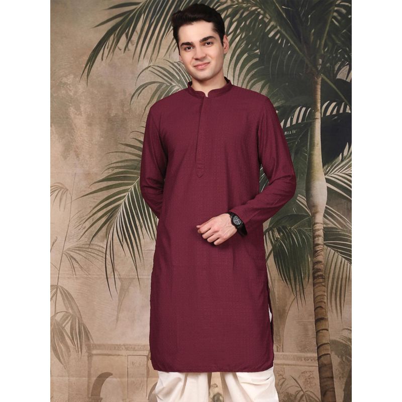 Sanwara Men's Maroon Festive Cotton Embroidered Kurta (M)