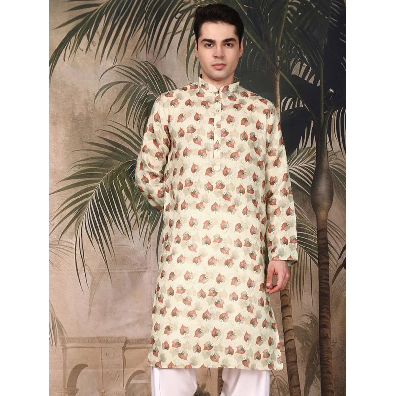 Sanwara Men's Red Festive Cotton Printed Kurta (M)