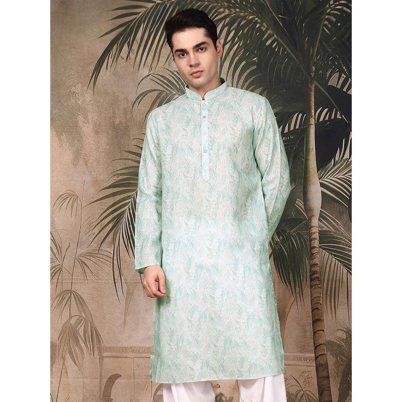 Sanwara Men's Green Festive Cotton Printed Kurta (M)