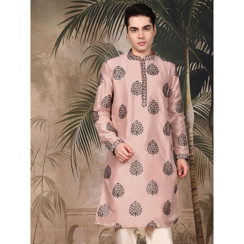 Sanwara Men's Peach Festive Silk Embellished/Sequined Kurta (S)