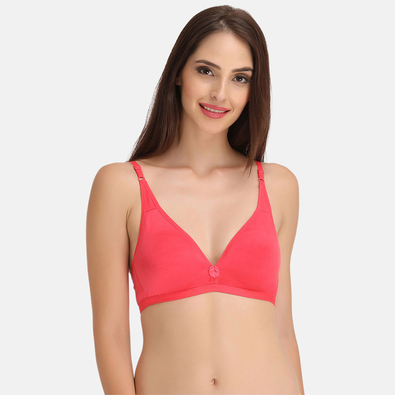 Clovia Cotton Rich Solid Non-Padded Demi Cup Wire Free Plunge Bra - Pink (36C)