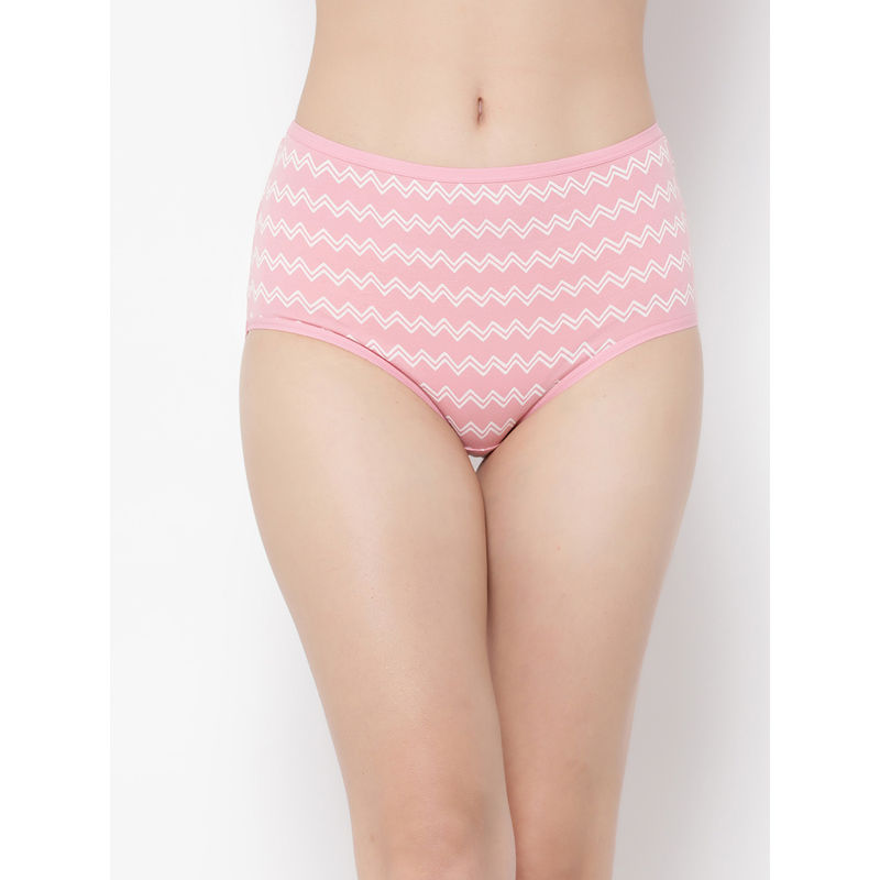 Clovia 100% Cotton High waist Outer elastic Hipster Panty - Pink (XL)