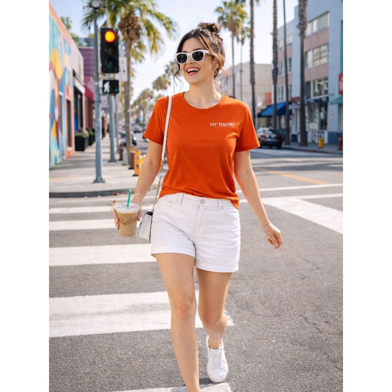 The Fit Theory Women Rust Round Neck Half Sleeves Regular Fit T-Shirt (2XL)