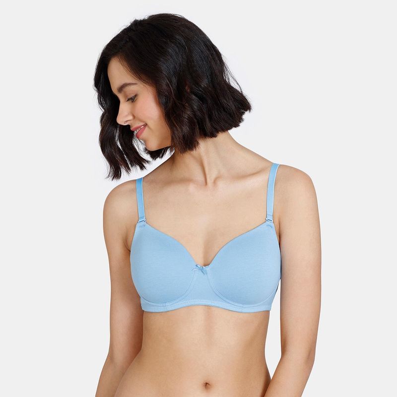 Zivame Beautiful Basics Padded Non Wired 3/4th Coverage T-Shirt Bra - Little Boy Blue (36D)