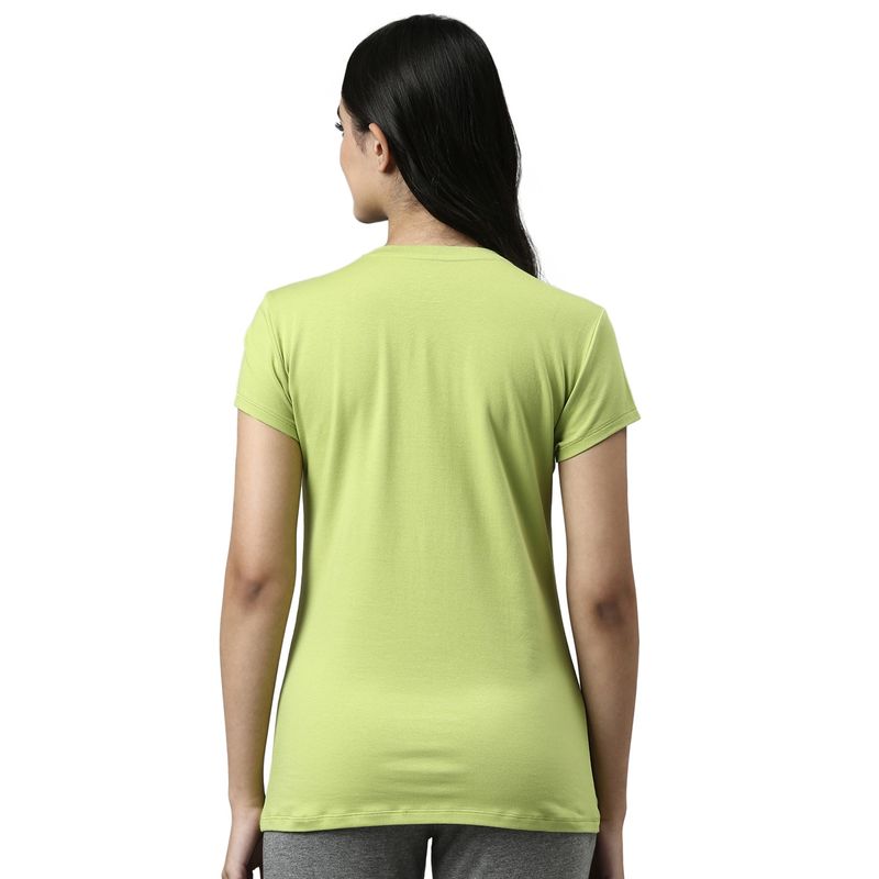 Enamor Womens E147-Short Sleeve Crew Neck Slim Fit Stretch Cotton Lounge Tshirt-Green Pea (M)