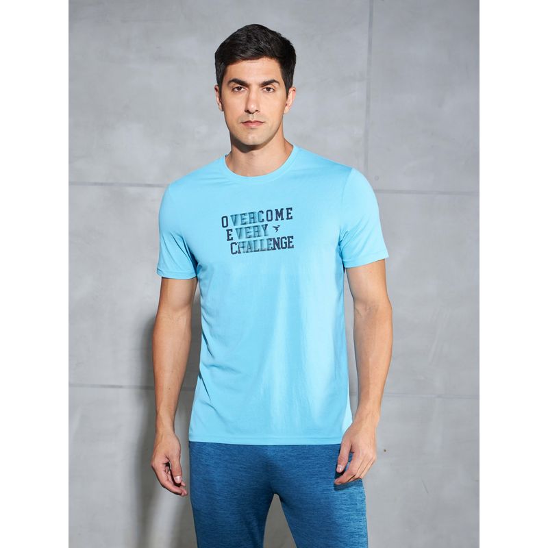 Technosport Blue Men Printed Slim Fit Round Neck Sports T-shirt (S)