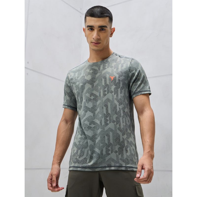 Technosport Grey Men Jacquard Slim Fit Round Neck Sports T-shirt (M)