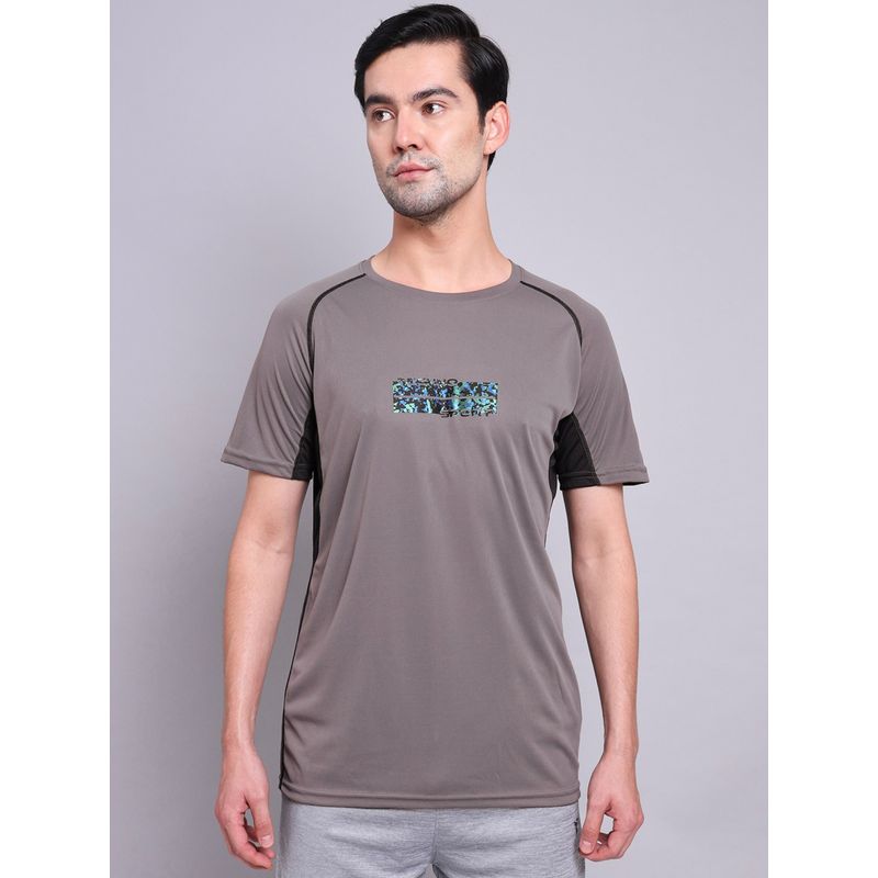 Technosport Grey Men Printed Regular Fit Round Neck Sports T-shirt (M)