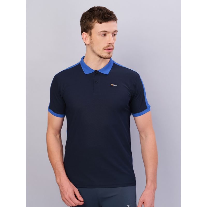 Technosport Navy Blue Men Colorblock Slim Fit Polo Sports T-shirt (M)