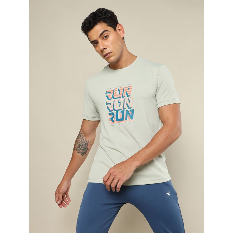 Technosport Green Men Printed Regular Fit Round Neck Sports T-shirt (S)