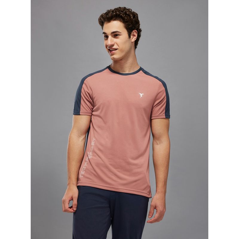 Technosport Peach Men Solid Slim Fit Round Neck Sports T-shirt (M)
