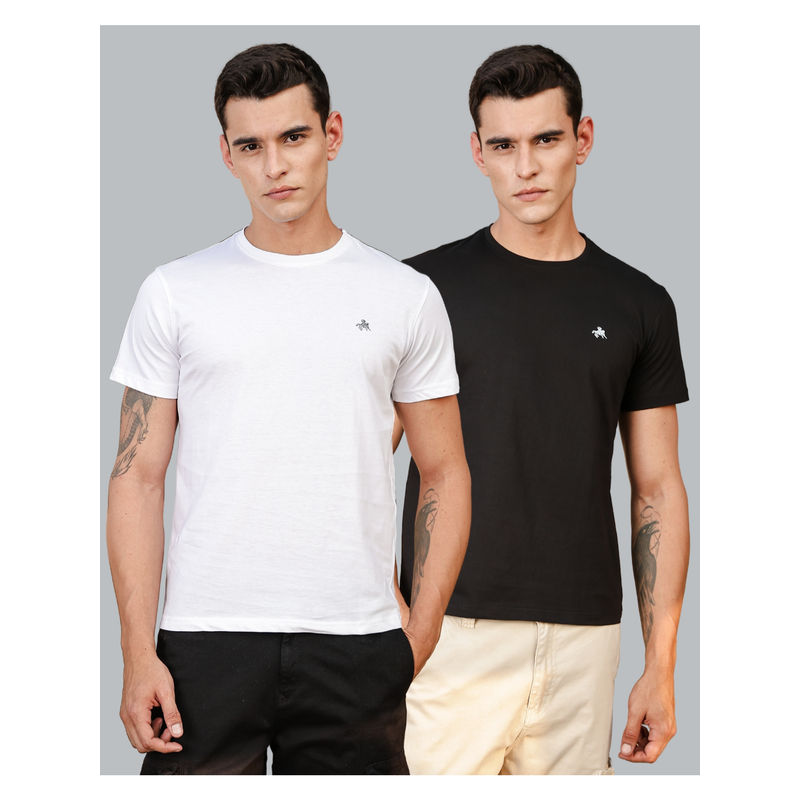 Parcel Yard Men Round Neck Solid Multi Color T-Shirts (Pack of 2) (L)