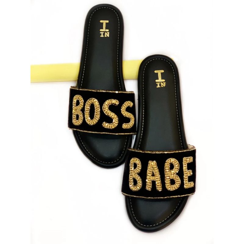 Toprico Boss Babe Beads Embellished Black Flats (EURO 39)