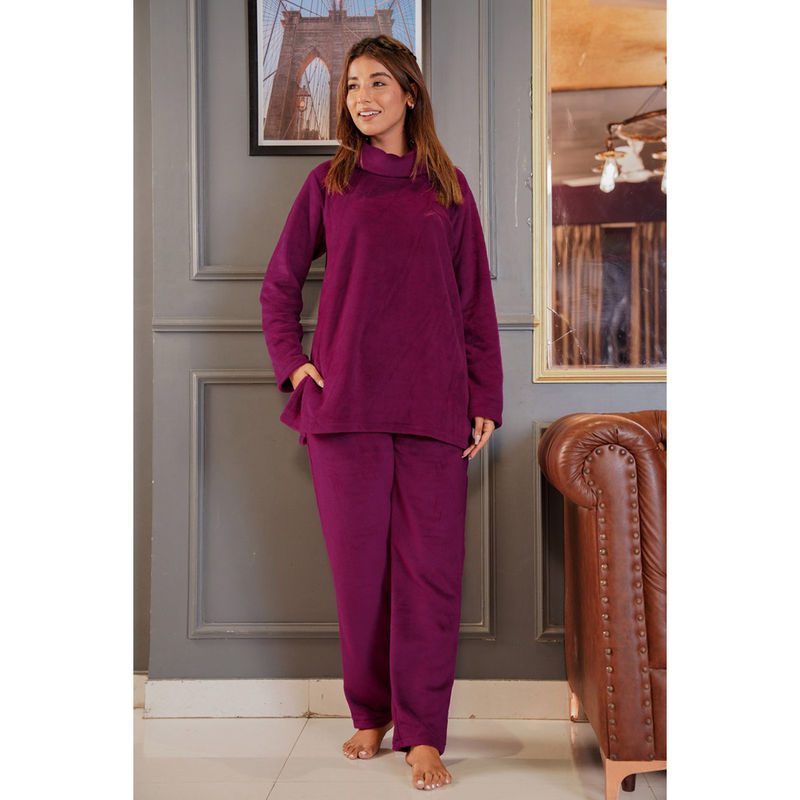 FEATHERS CLOSET Magenta Solid Relaxed Fit Top and Pant (Set of 2) (L/XL)