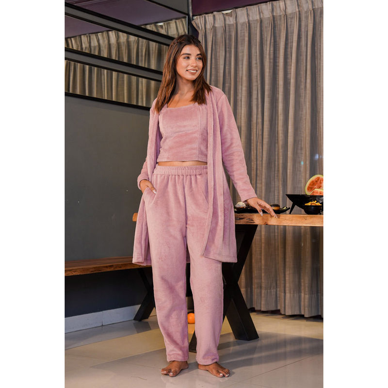 FEATHERS CLOSET Pink Solid Relaxed Fit Top and Jacket with Pant (Set of 3) (L/XL)