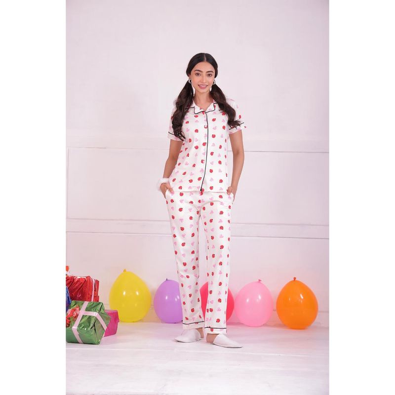 NAP STORY Lovebug Printed Half Sleeves Shirt with Pyjama (Set of 2) (L)