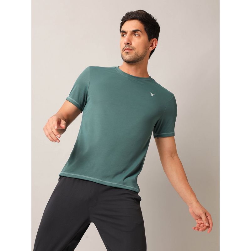 Technosport Men Green Polyester Solid Slim Fit T-Shirt (M)