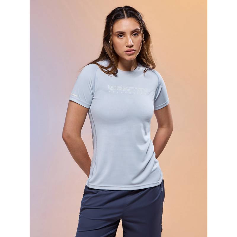 Technosport Women Blue Polyester Typography Regular Fit T-Shirt (L)