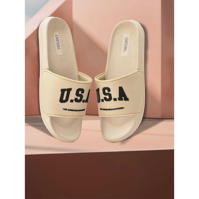 Cantabil Casual Sliders For Men With Cushioned Insole - Beige (UK 7)