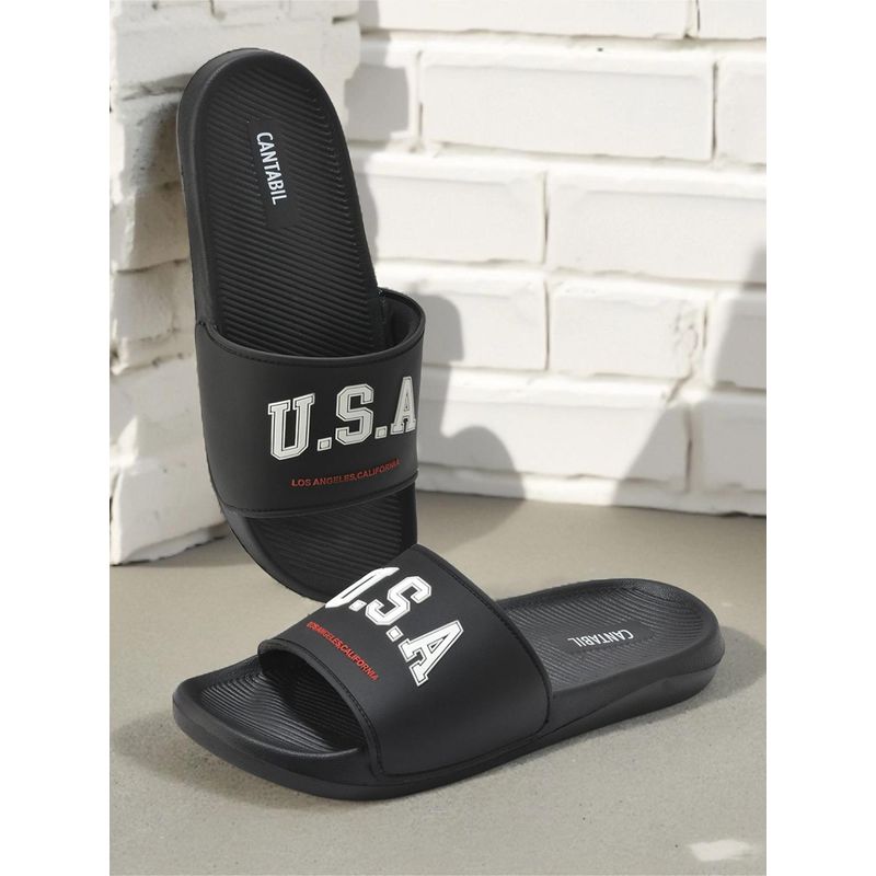 Cantabil Casual Sliders For Men With Cushioned Insole - Black (UK 8)