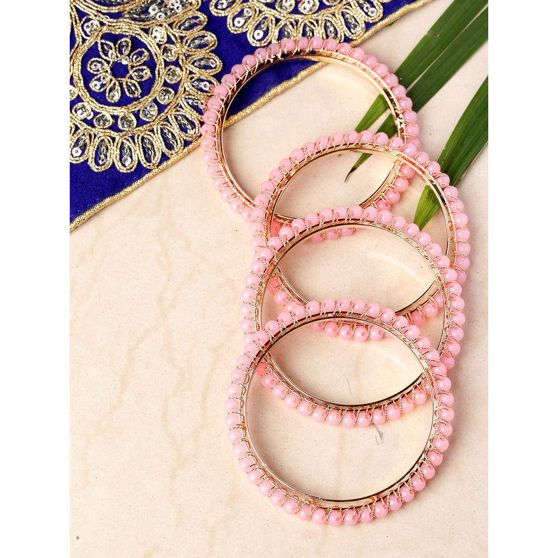 Priyaasi Set Of 4 Pink Gold-Plated Beaded Handcrafted Bangles - 2.4