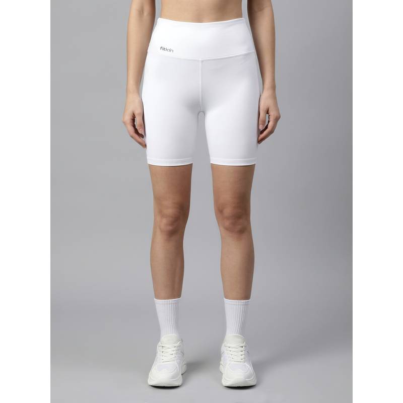 Fitkin Womens White High-Rise Super Soft Cycling Shorts (S)