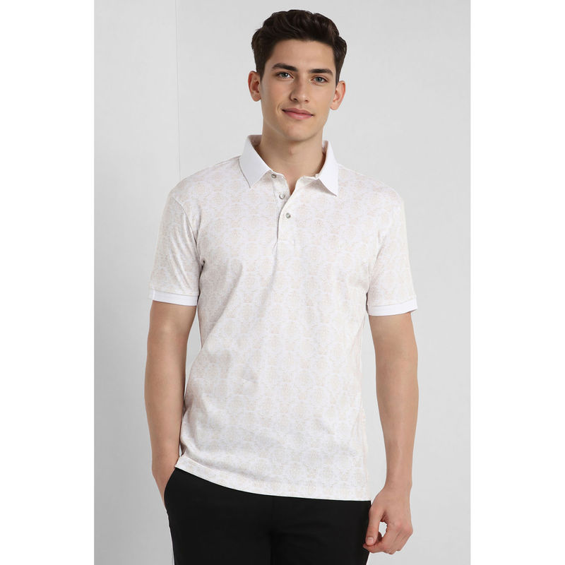 Allen Solly Men Off White Printed Polo Neck T-Shirt (2XL)