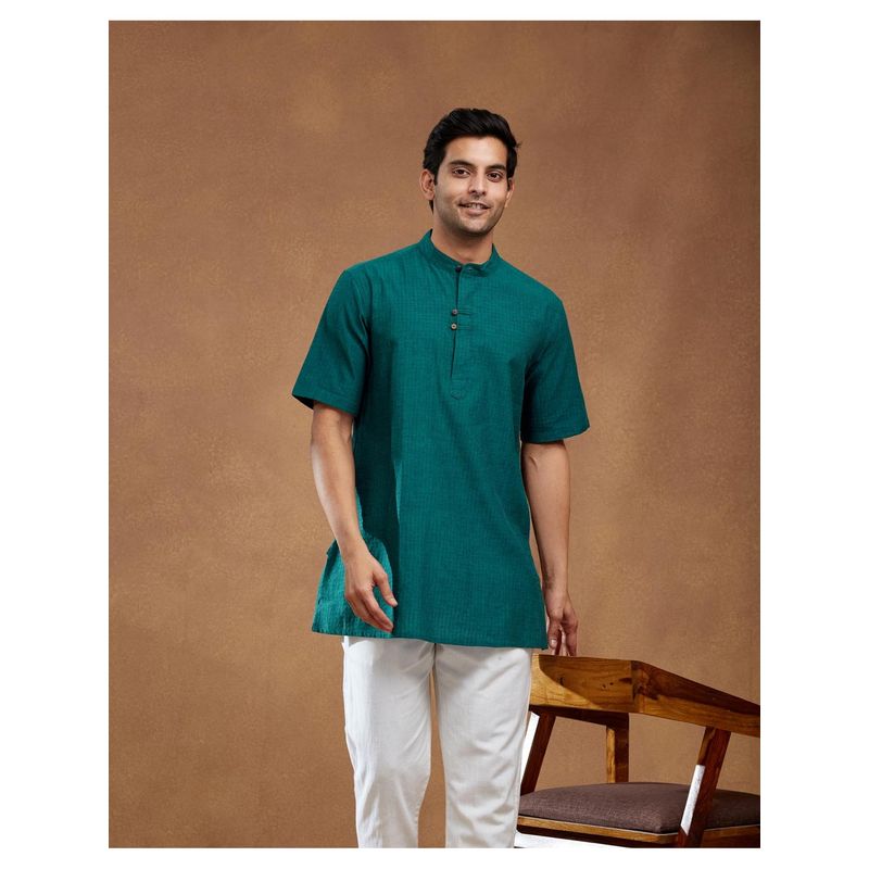 Fabindia Green Cotton Dobby Short Kurta (M)