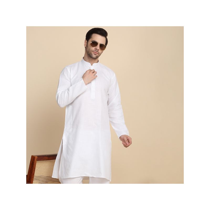 Kraft India Cotton Blend Solid Knee Length White Kurta (42)
