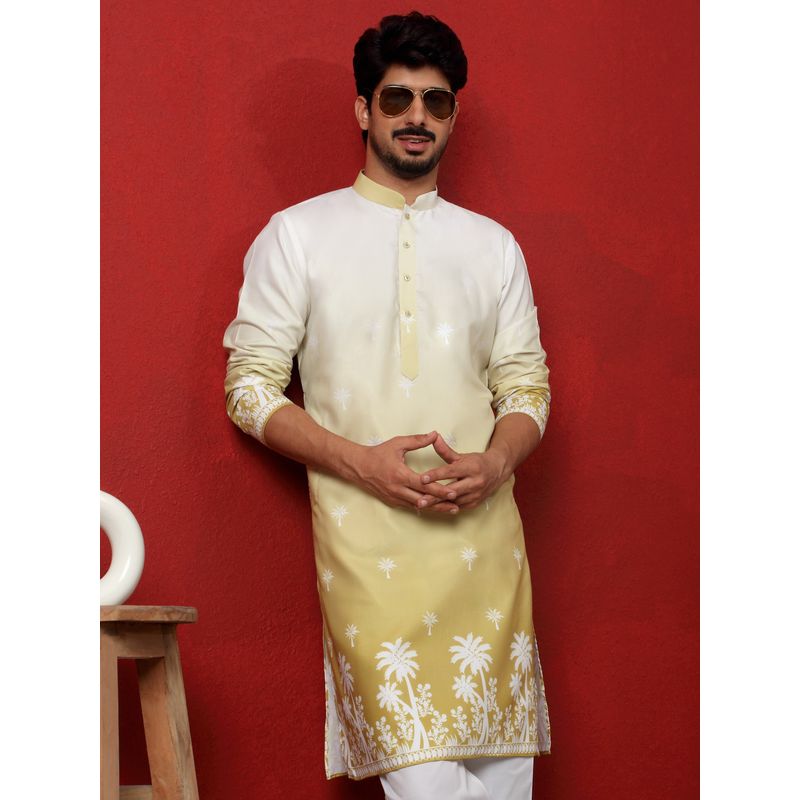 Kraft India Cotton Blend Ombre Printed Olive Kurta (40)